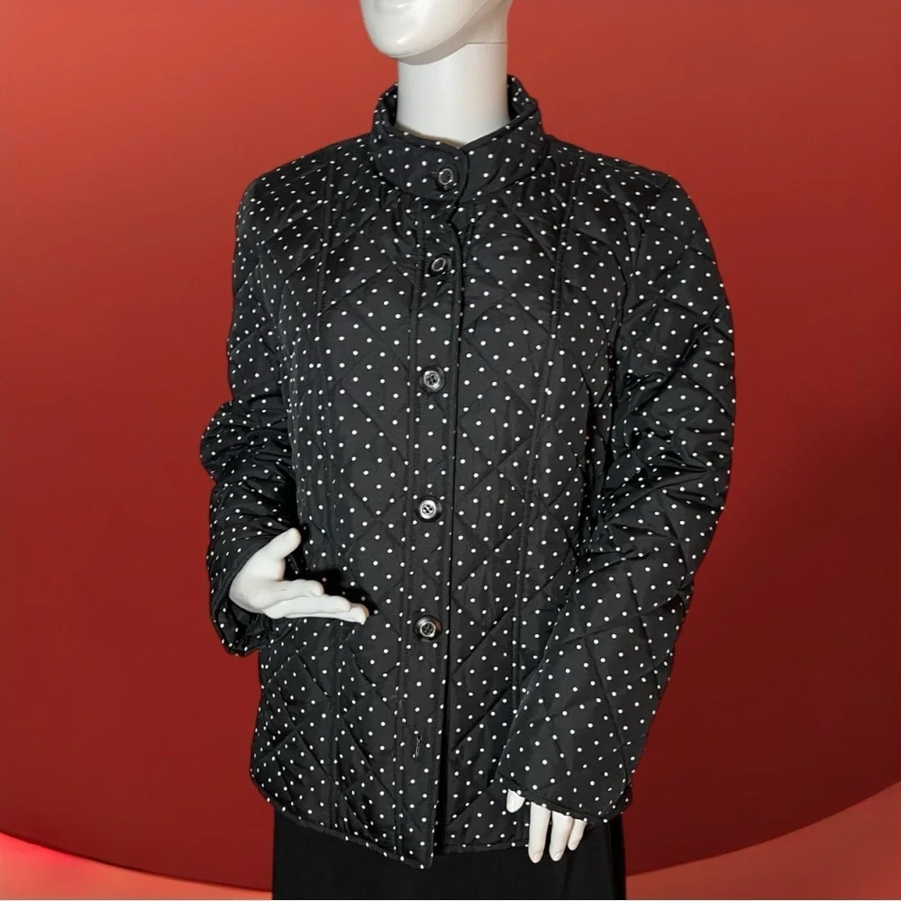 NWT CHICO’S $139 Black Polka-Dot Mandarin Collar Quilted Jacket 2 (Large 12/14) - Picture 1 of 16